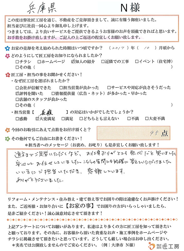 兵庫県　N様【不動産を売却】