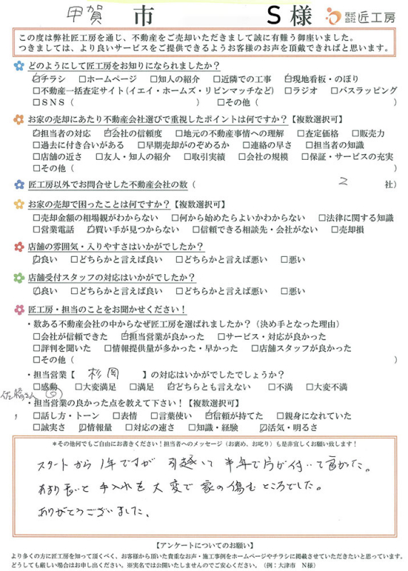 甲賀市　S様【不動産を売却】	