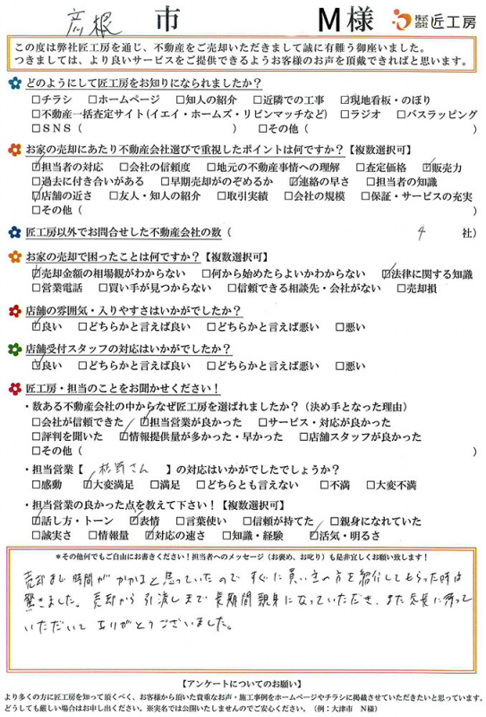 彦根市　M様【不動産を売却】	