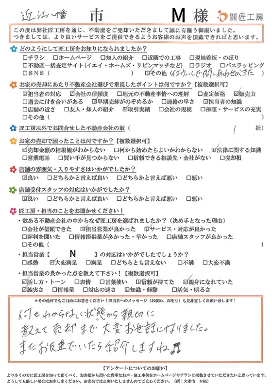 近江八幡市　M様【不動産を売却】